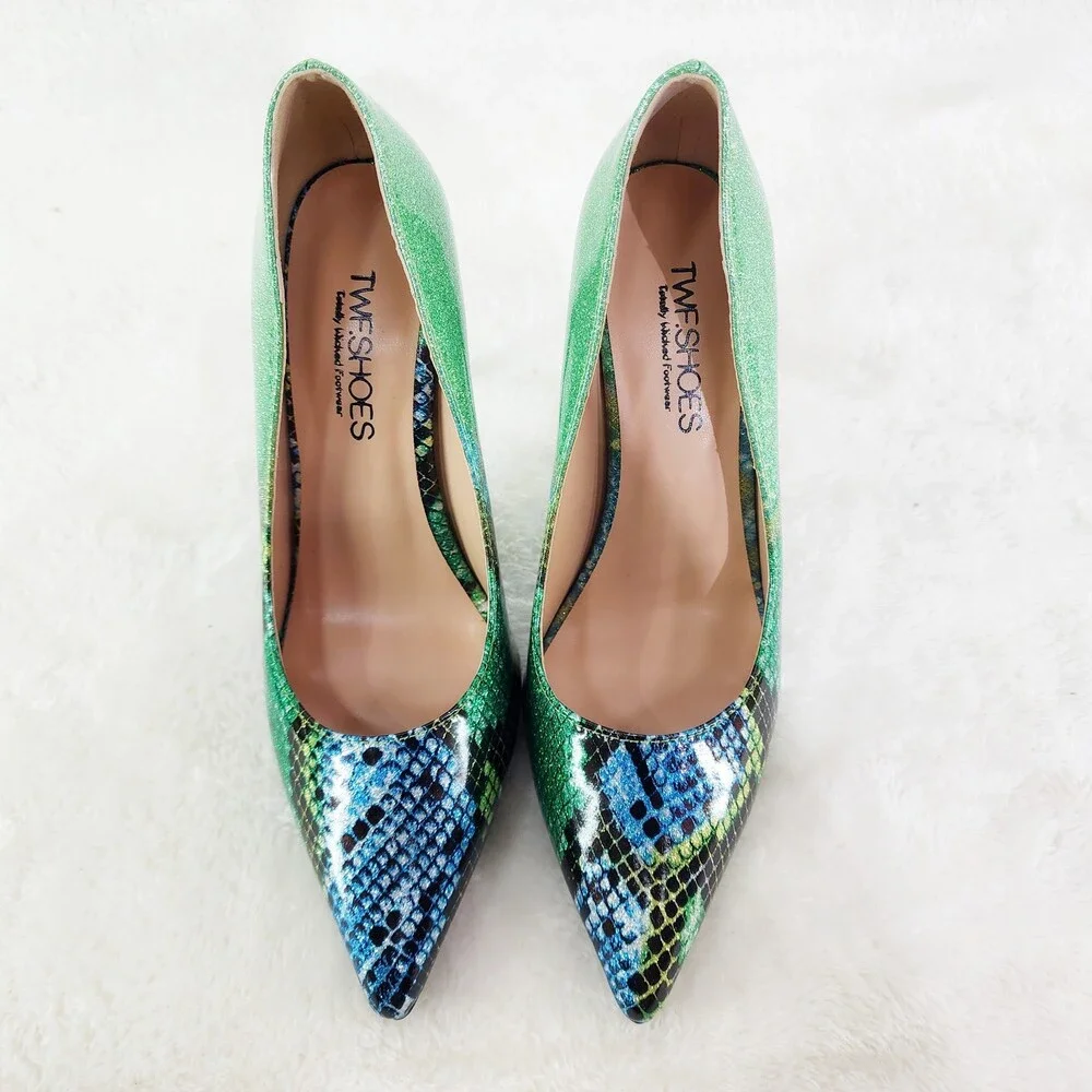 NIB Fabio Green Glitter Ombre Patent 4" High Heel Shoes Pointy Toe Pump US 7-13 - Picture 2 of 10
